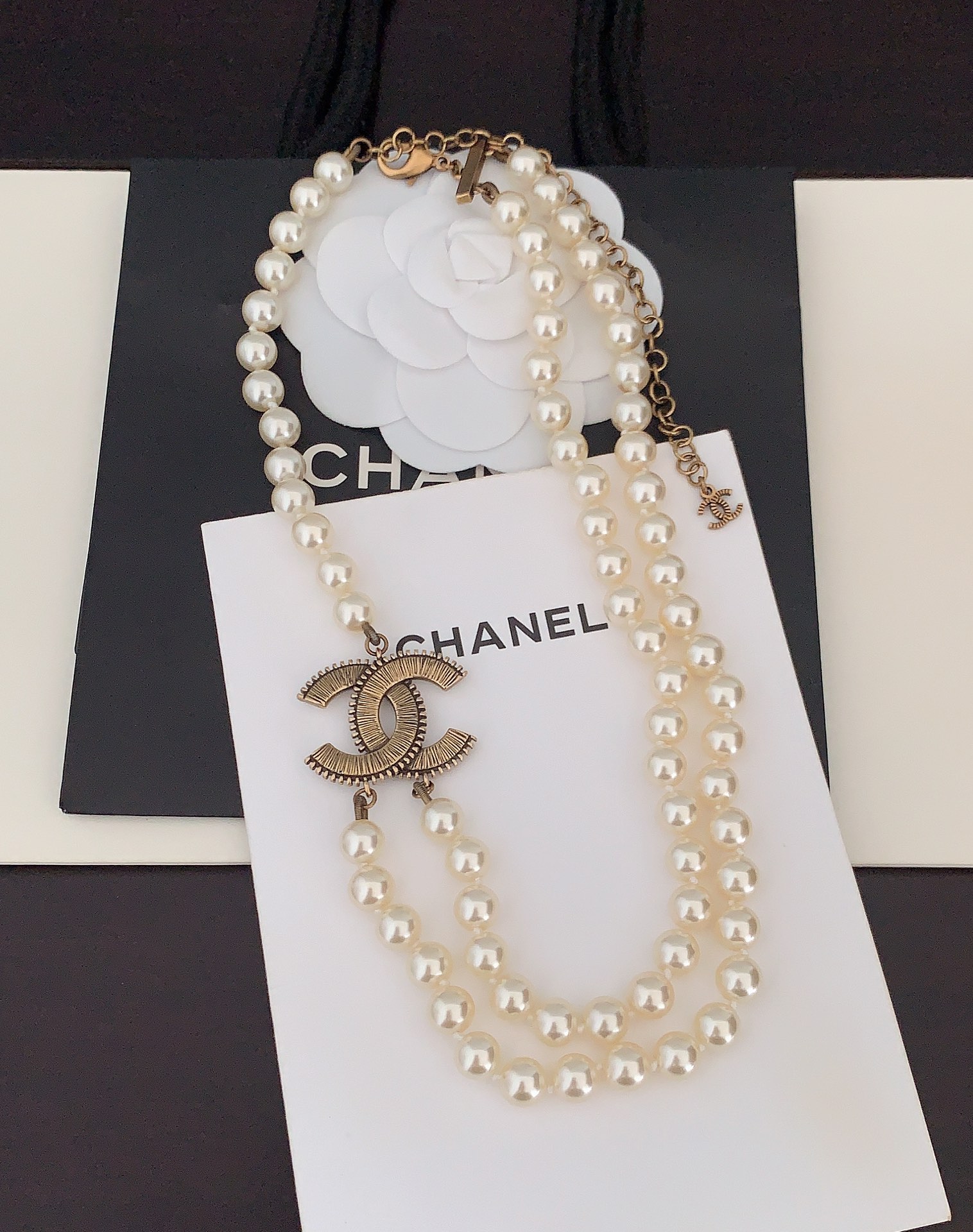 ch*nel 最新款🆕🆕古金cc双层珍珠项链】一致ZP黄铜材质 6