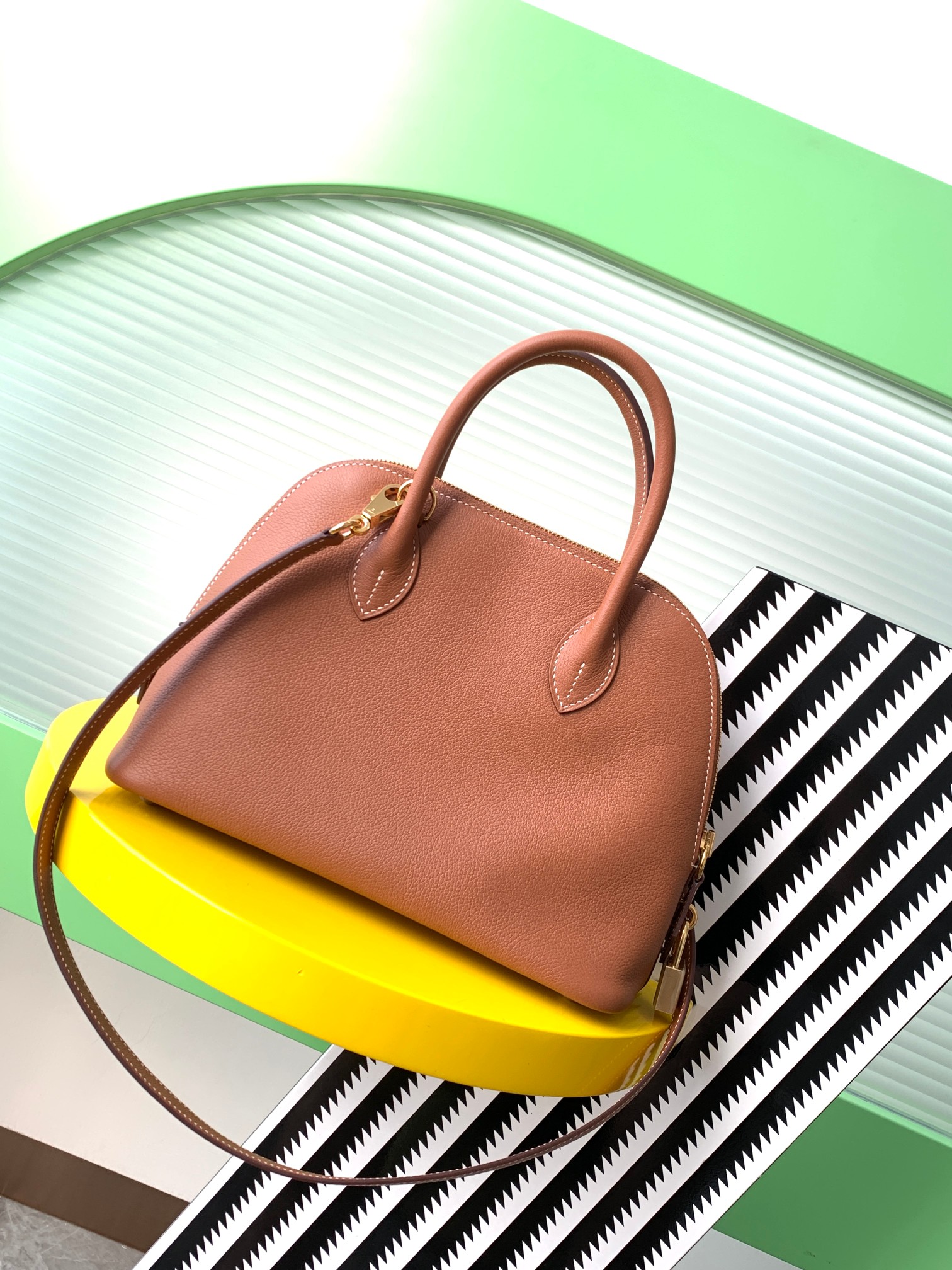 Bolide 25cm Bowling Bag - Gold Brown, Full Handmade, EV Leather 4 a1721893310433 7826