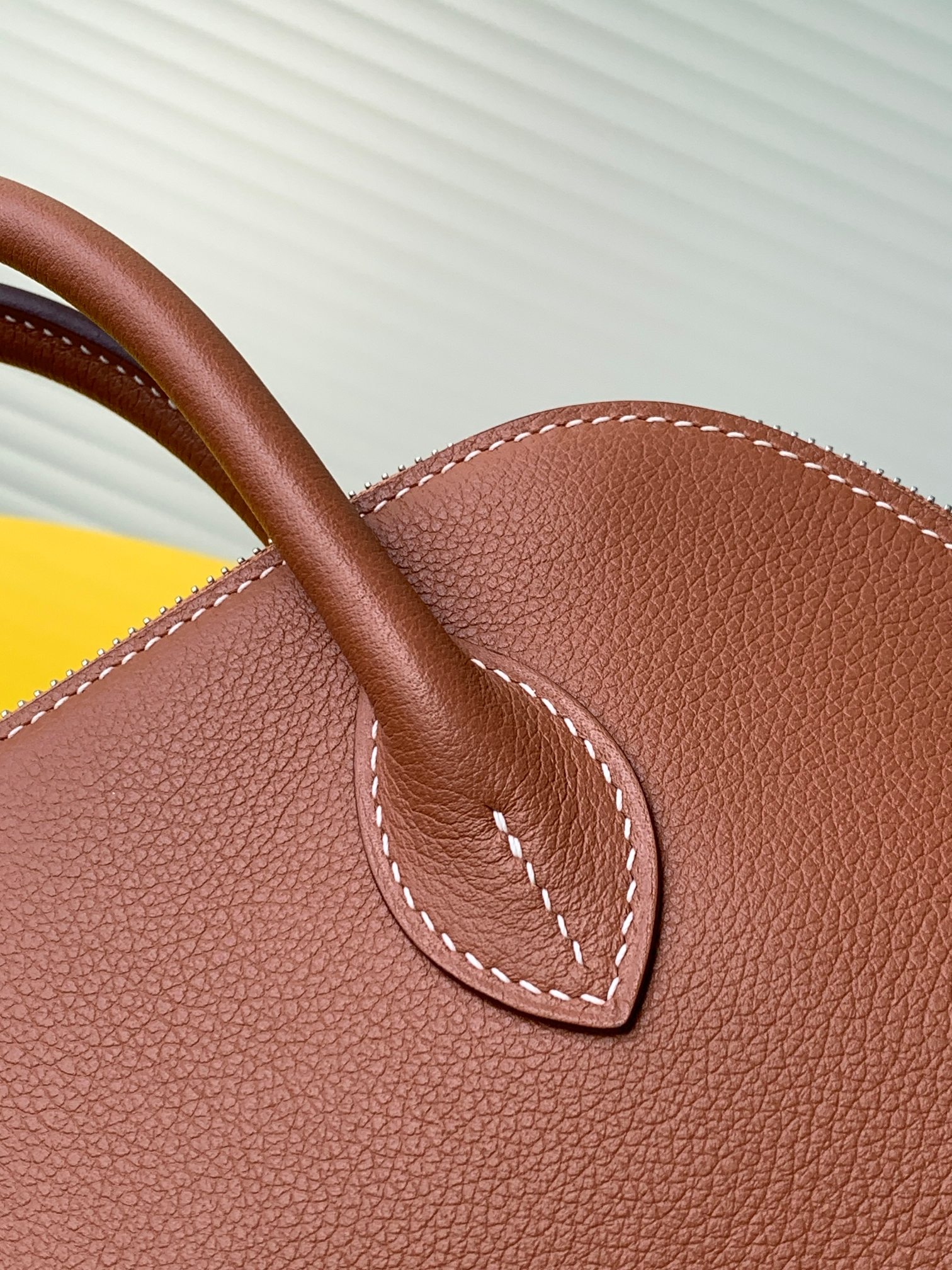 Bolide 25cm Bowling Bag, Gold Brown EV Leather, Hand-stitched with Riri Zipper 6 a1721895108335 6061