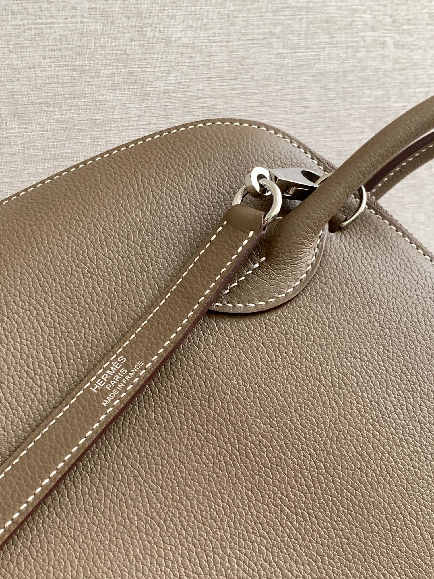 Bolide 25cm Handcrafted EV Leather Bowling Bag, Elephant Gray with Silver Hardware 6 a1721896255365 0316