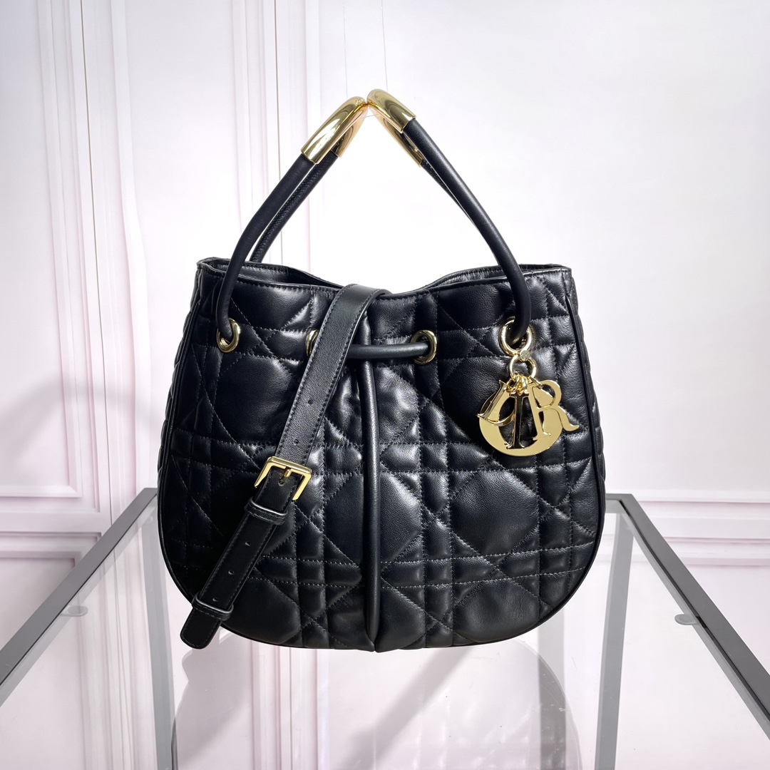 Dior Borse Borsette Nero Oro vintage Pelle di pecora Collezione Autunno Nolita