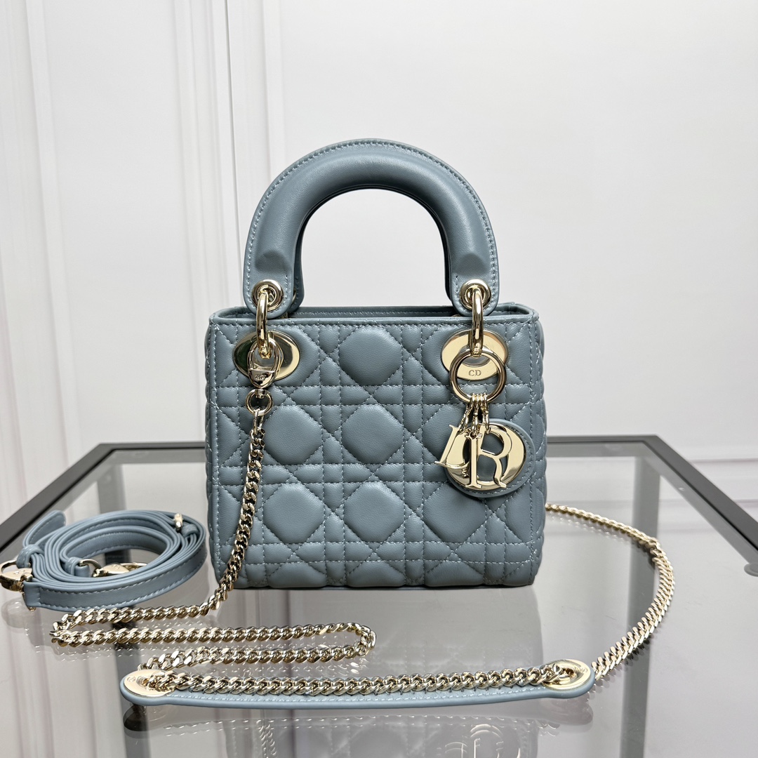 Dior Lady Bolsos de mano Bolsos cruzados y bandoleras Azul Piel de oveja