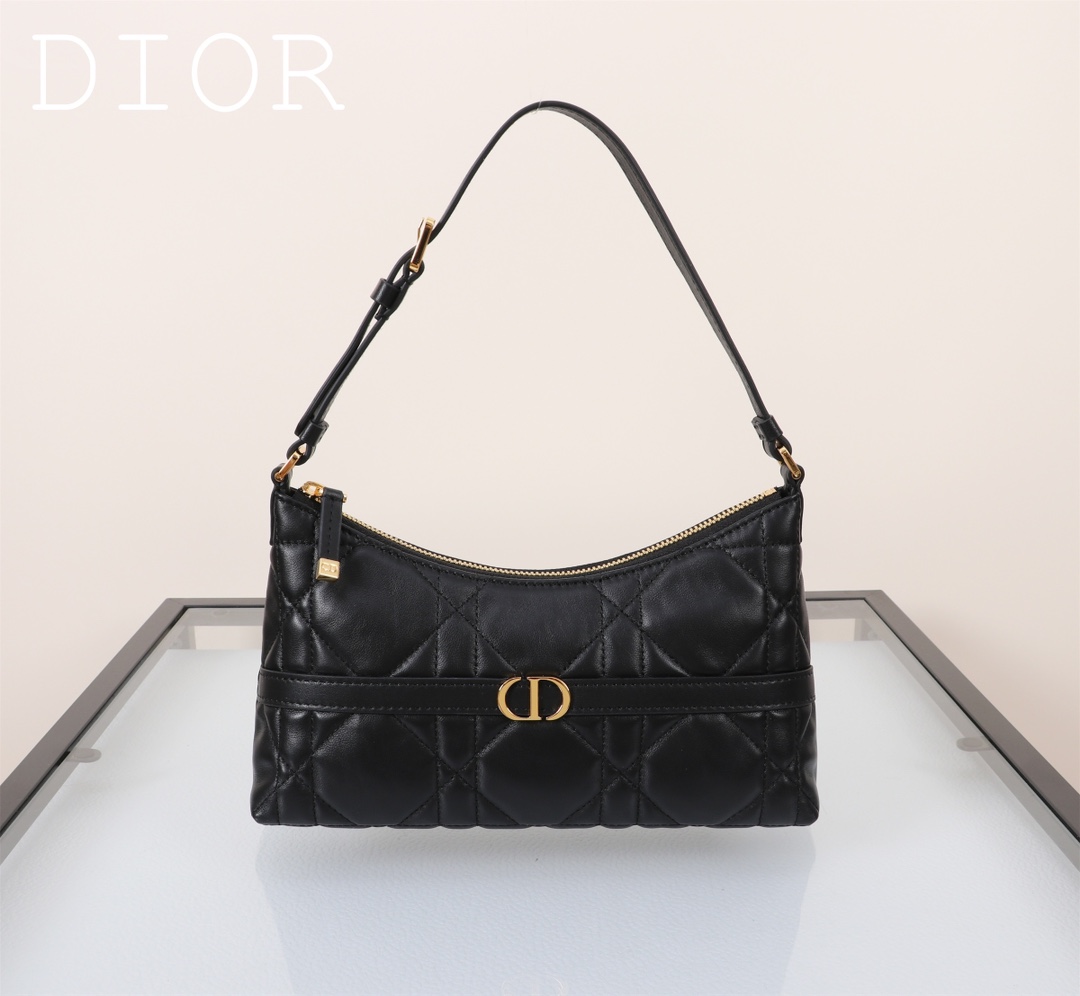 Dior Caro 7 Stern
 Taschen Umhängetaschen  & Schultertaschen Schwarz Gold Vintage Gewebe Schaffell Frühlingskollektion Mini