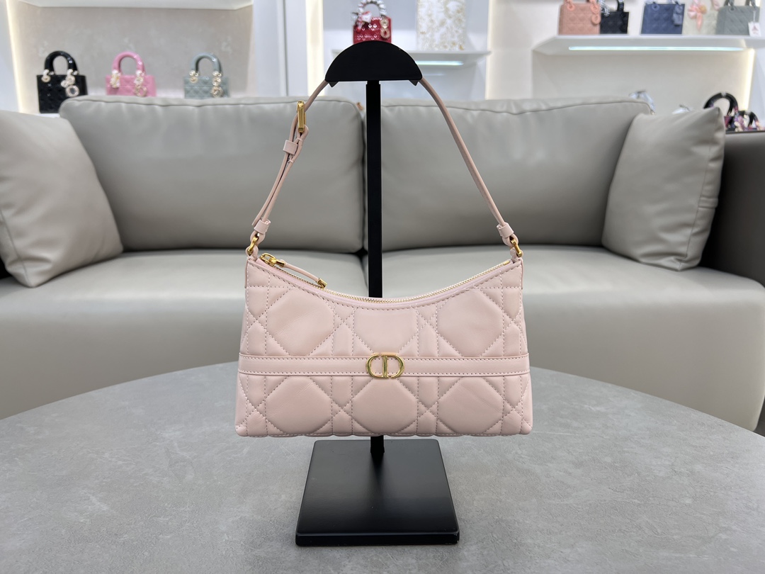 Dior Caro Taschen Umhängetaschen  & Schultertaschen Schwarz Gold Rosa Vintage Gewebe Schaffell Frühlingskollektion Mini