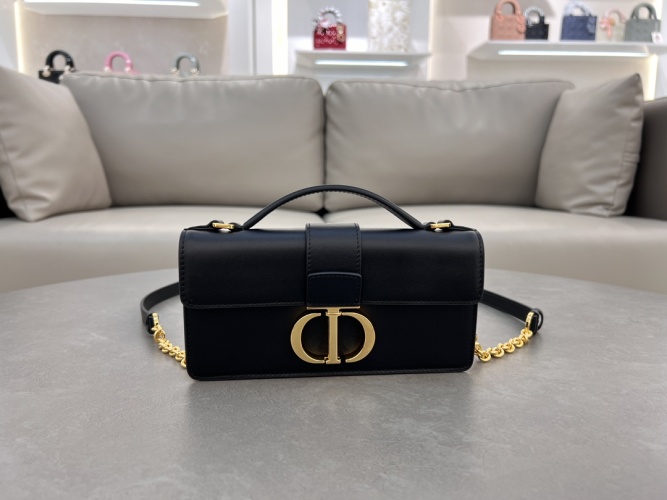 Miss Montaigne Mini Chain Bag, Elegant Black Leather with CD Clasp 1 Miss Montaigne Mini Chain Bag, Elegant Black Leather with CD Clasp