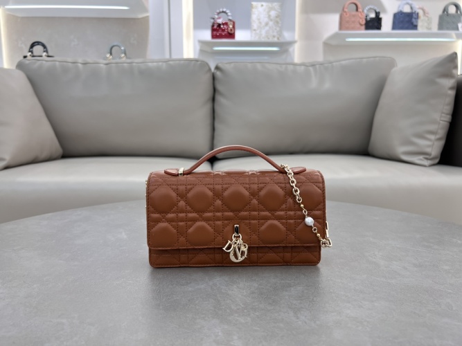 Lady Dior Bronze Lambskin Pearl Embellished Handbag with Top Handle 1 Lady Dior Bronze Lambskin Pearl Embellished Handbag with Top Handle