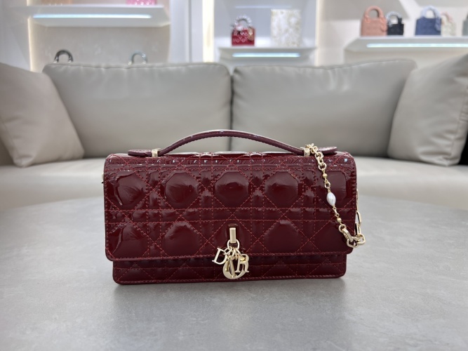 Lady Dior Pearl Embellished Burgundy Lambskin Clutch with Chain 1 Lady Dior Pearl Embellished Burgundy Lambskin Clutch with Chain
