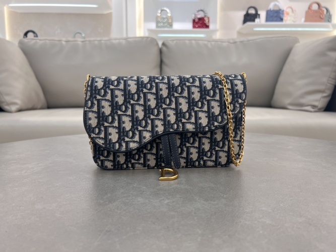 Dior Saddle Chain Bag Blue Oblique Jacquard Gold-Finish Metal Detailing 1 Dior Saddle Chain Bag Blue Oblique Jacquard Gold-Finish Metal Detailing