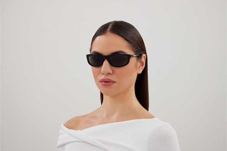 Bottega Veneta BV1327S Slim Ribbon Semi-Rimless Sunglasses, Black, 58mm