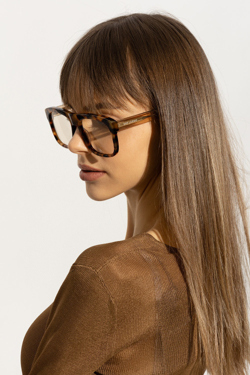 Saint Laurent SL 558 Tortoise Square Eyeglasses | Saddle Bridge & Logo Detail