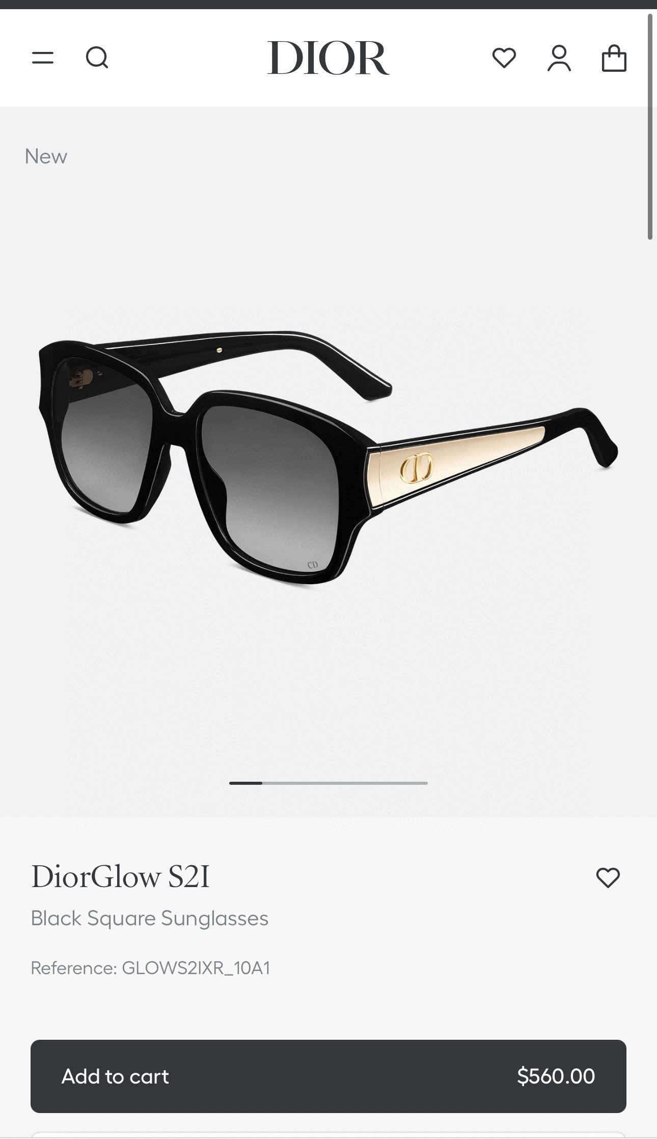 Dior DiorGlow S2F Black Square Sunglasses with CD Logo - 56-16-140