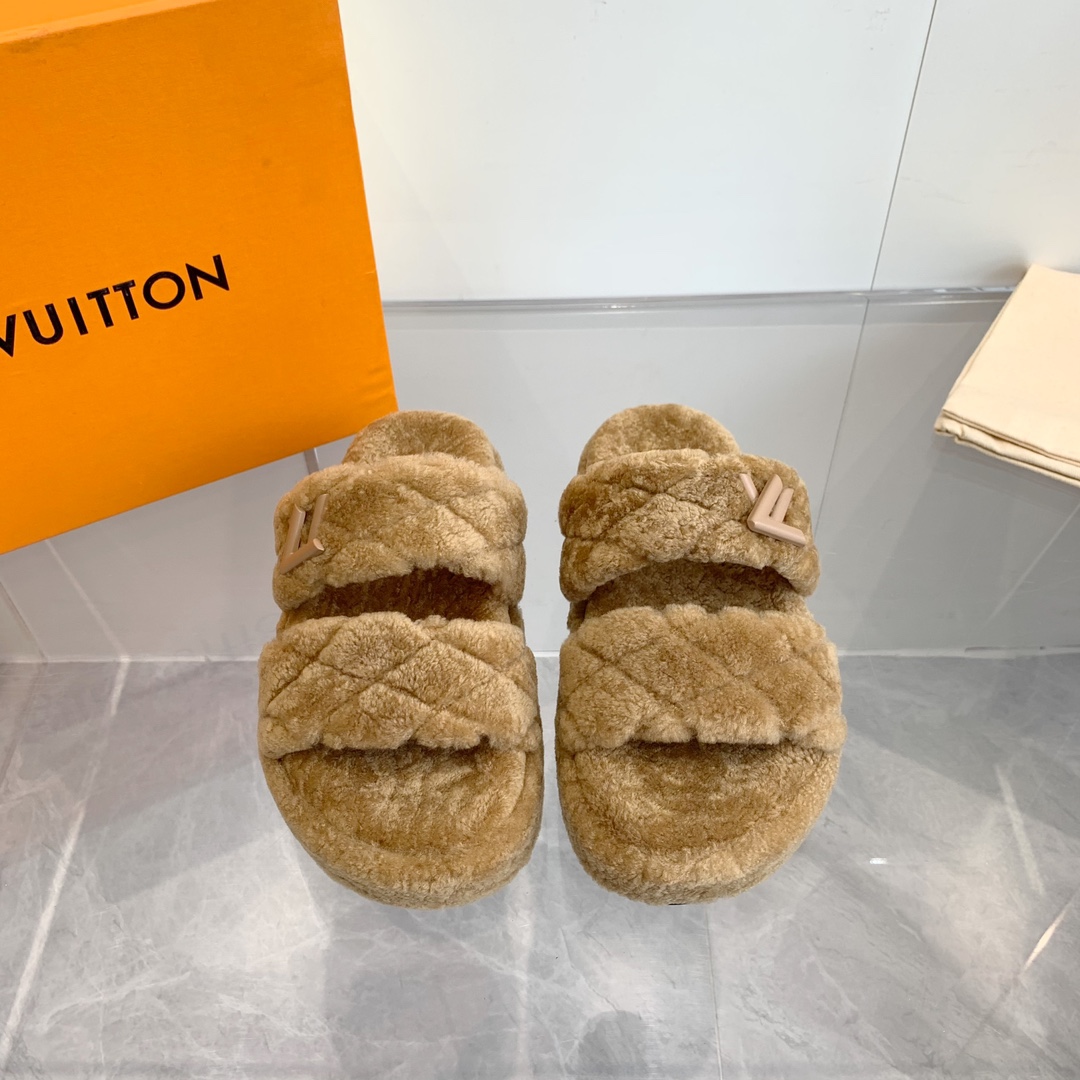 Louis Vuitton Shoes Slippers Lambswool PU Sheepskin TPU Wool