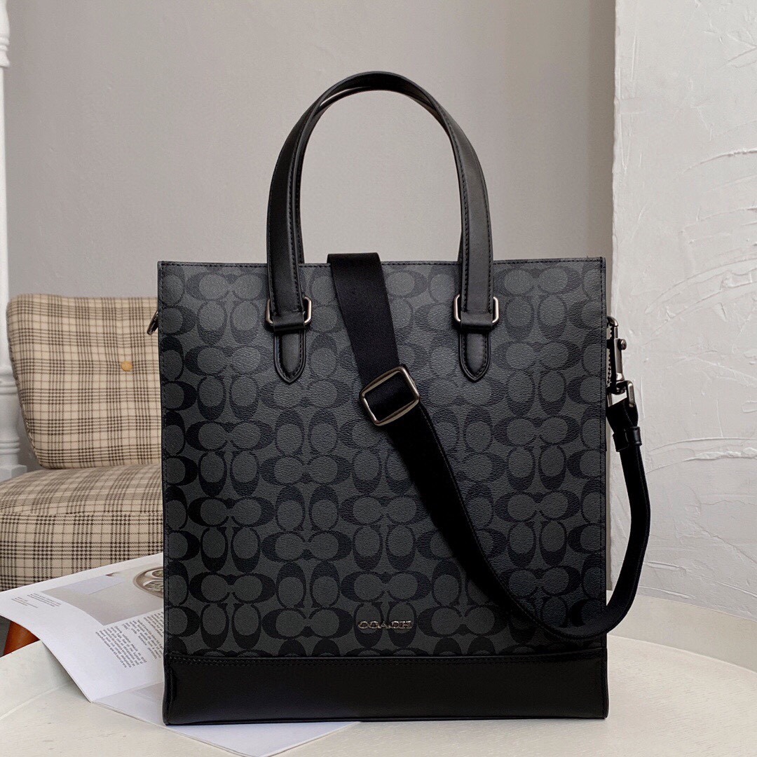 Coach 新款男包VARSITY条纹GRAHAM托特包c3232单肩斜挎手提公文包6707卡其，尺寸35.37.8