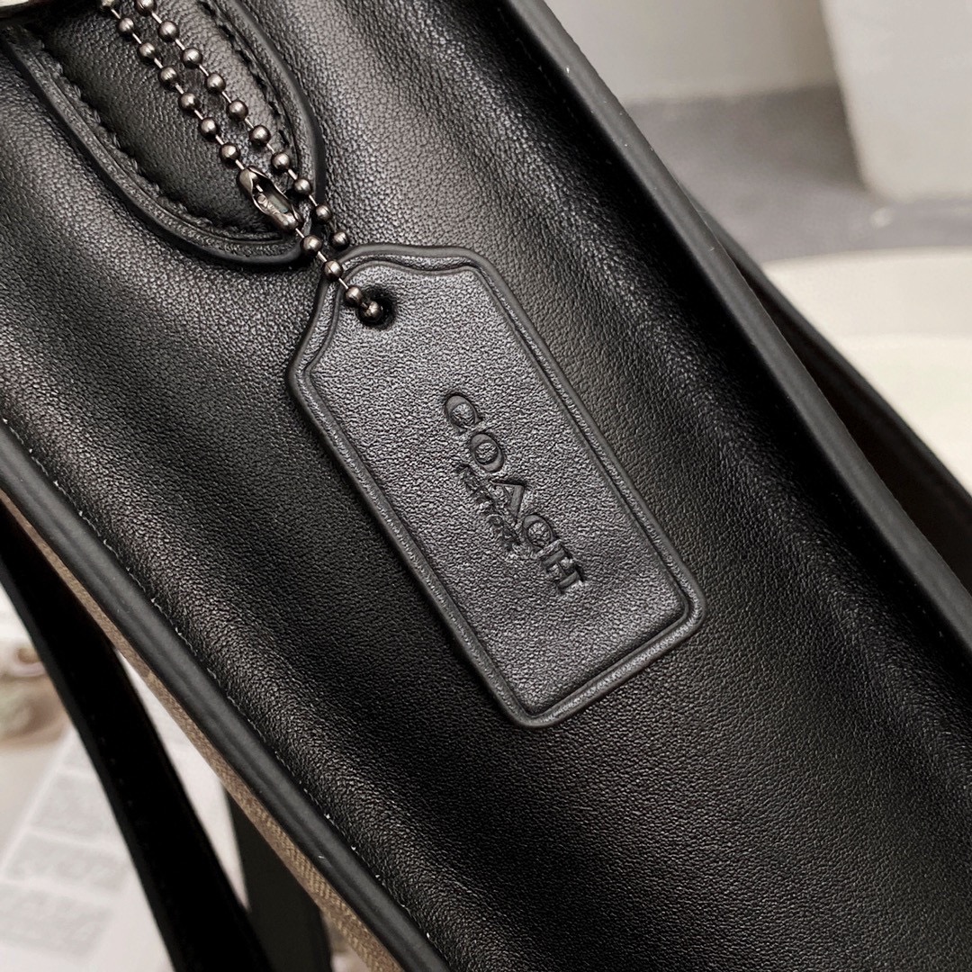 Coach 新款男包VARSITY条纹GRAHAM托特包c3232单肩斜挎手提公文包6707卡其，尺寸35.37.8