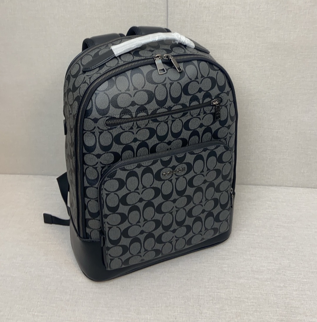Coach CL962两色 ，双肩背包印花休闲真皮配织物2个信用卡槽2个插笔袋附拉绳扣条带内置拉链袋和多功能袋内置数码产品袋