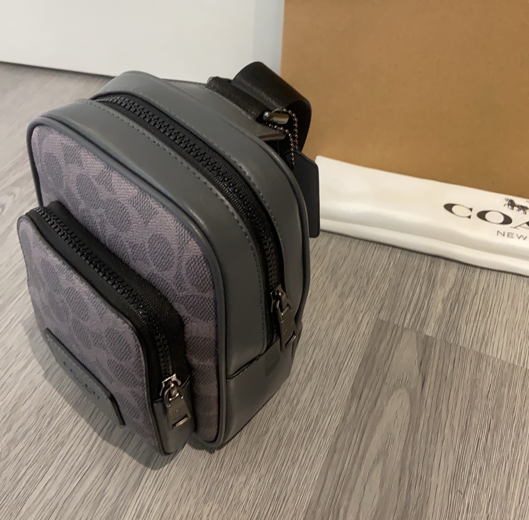 Coach 新色【新款】COACH蔻驰CV763奥莱WEST牛皮男款斜背包胸包