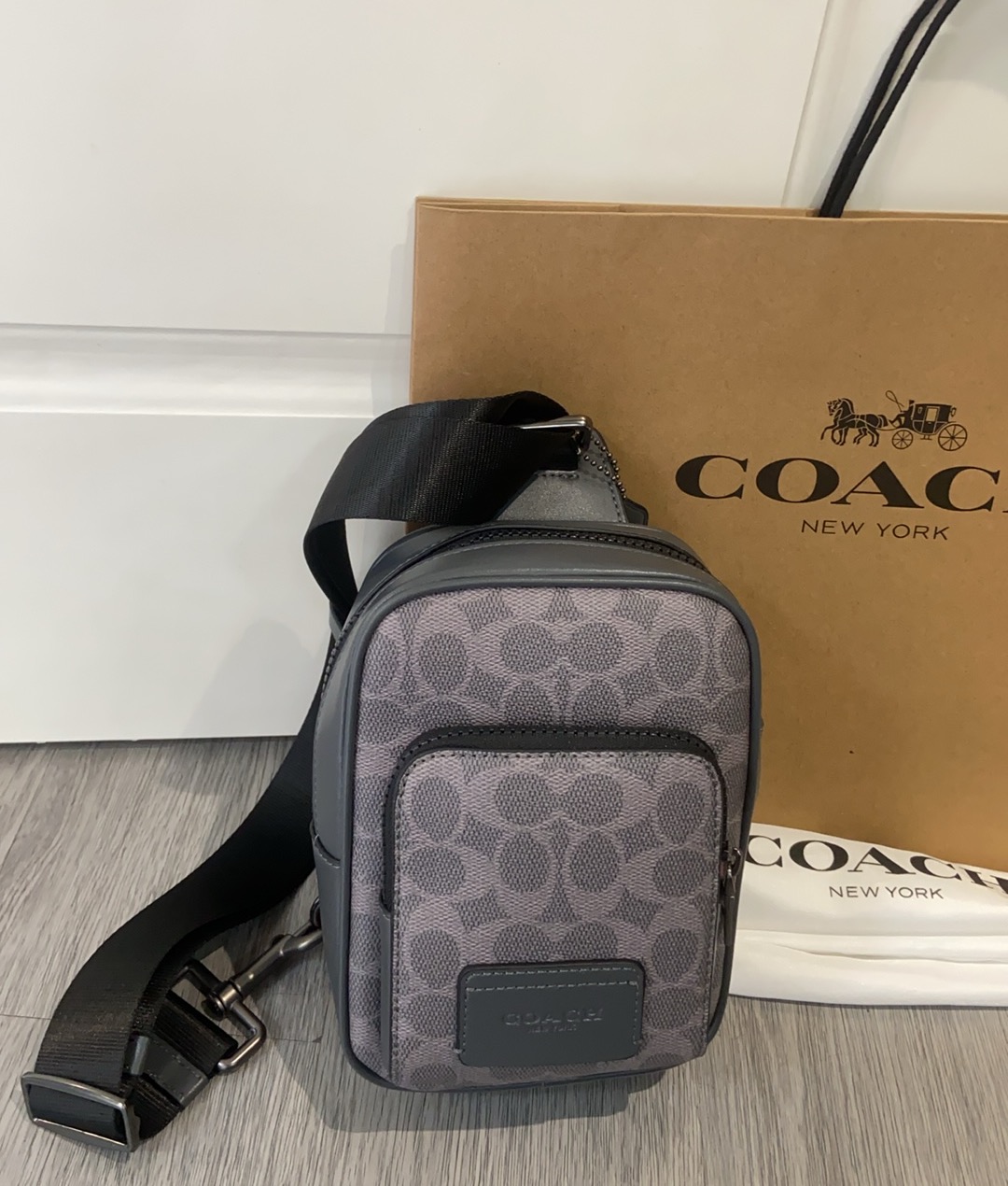 Coach 新色【新款】COACH蔻驰CV763奥莱WEST牛皮男款斜背包胸包