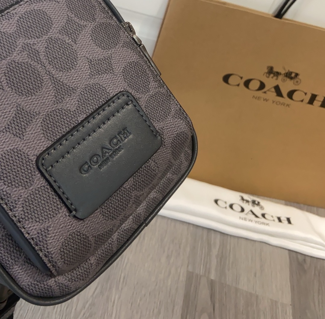 Coach 新色【新款】COACH蔻驰CV763奥莱WEST牛皮男款斜背包胸包