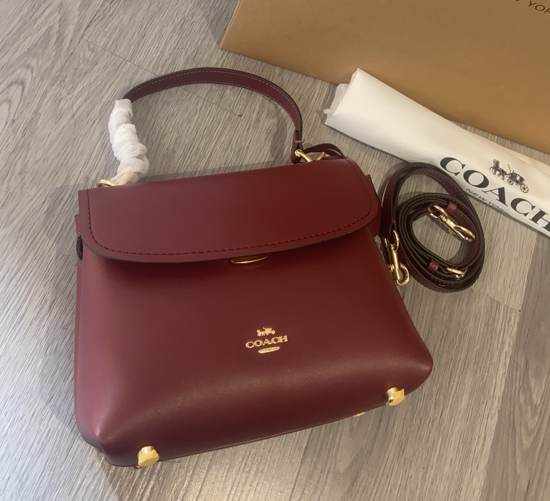 Coach Coach 10月新品CcE54 Emory系列枫叶棕色手提包~细腻皮革 十 五金