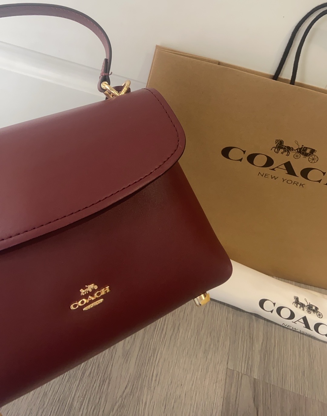Coach Coach 10月新品CcE54 Emory系列枫叶棕色手提包~细腻皮革 十 五金