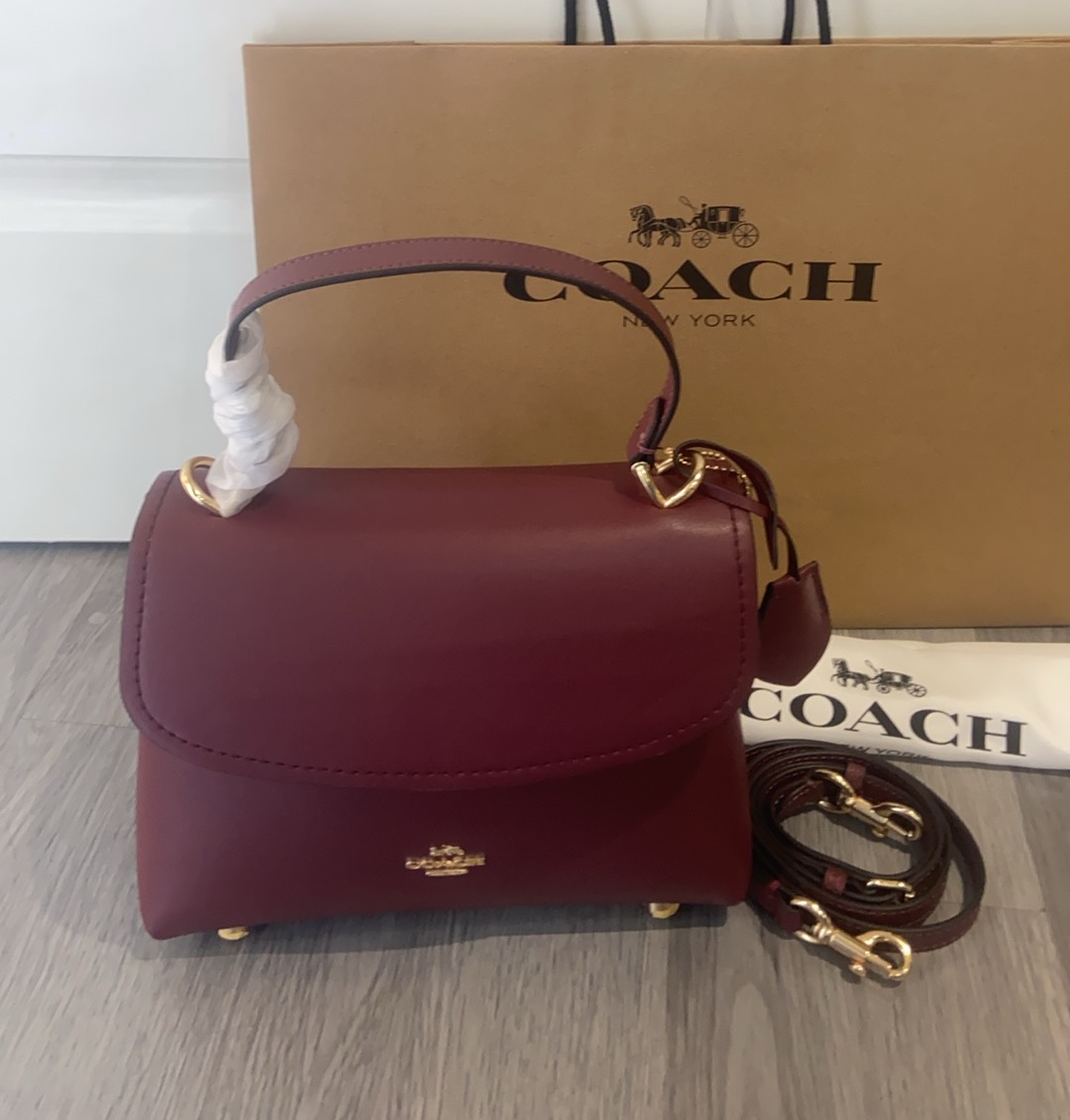 Coach Coach 10月新品CcE54 Emory系列枫叶棕色手提包~细腻皮革 十 五金