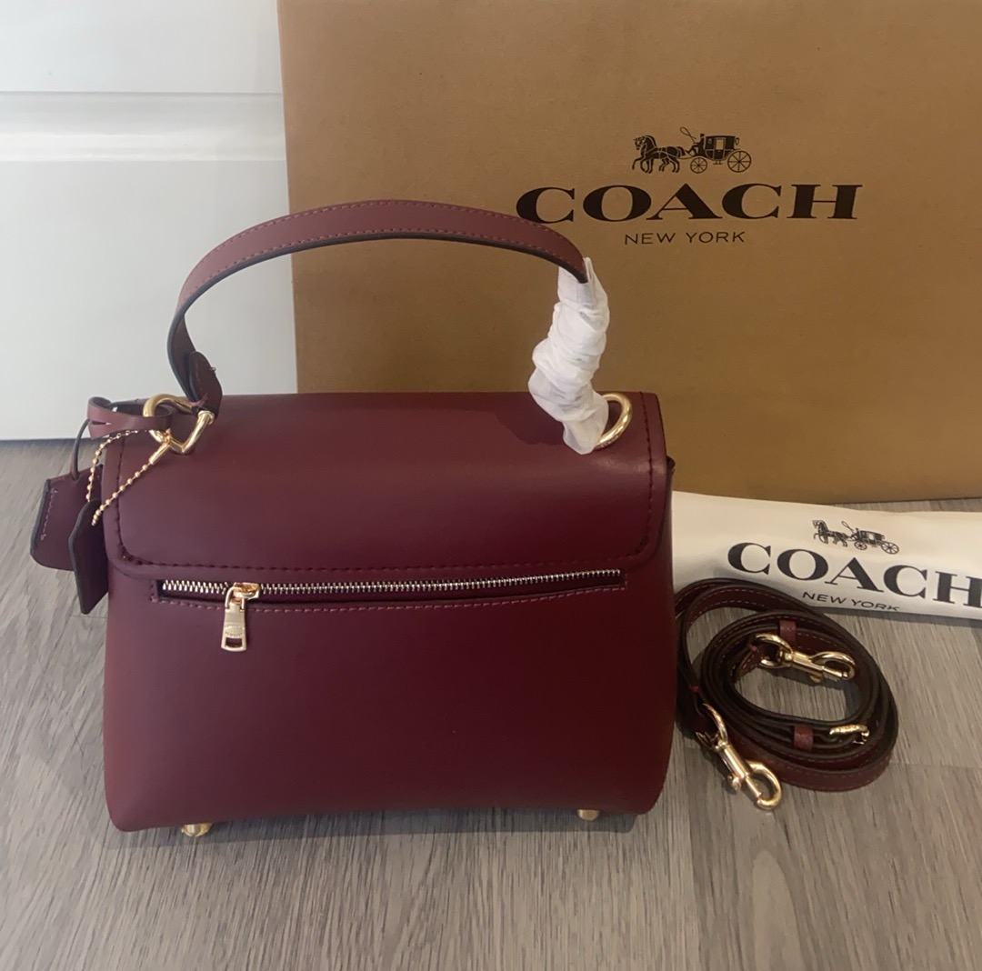 Coach Coach 10月新品CcE54 Emory系列枫叶棕色手提包~细腻皮革 十 五金