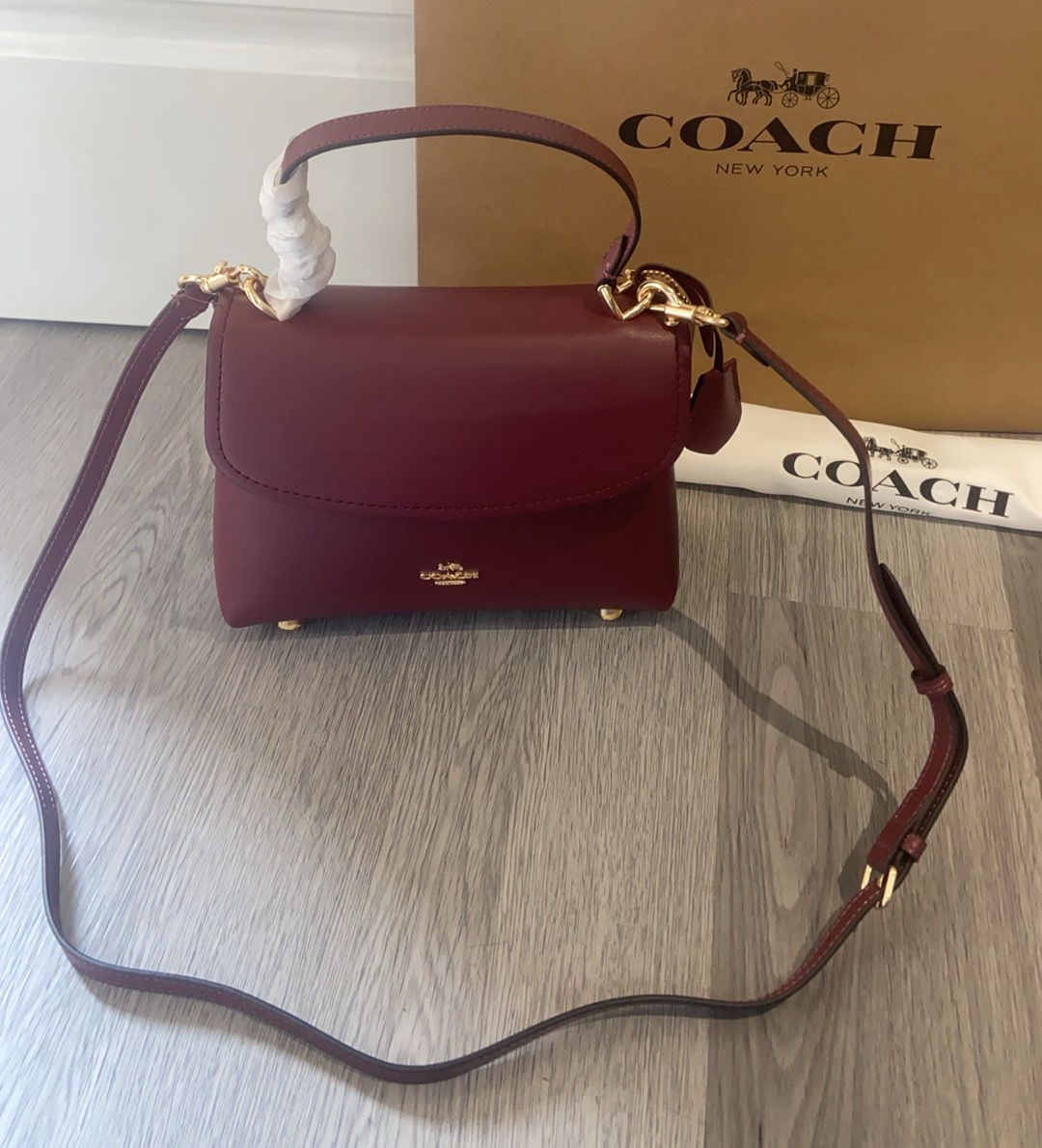 Coach Coach 10月新品CcE54 Emory系列枫叶棕色手提包~细腻皮革 十 五金
