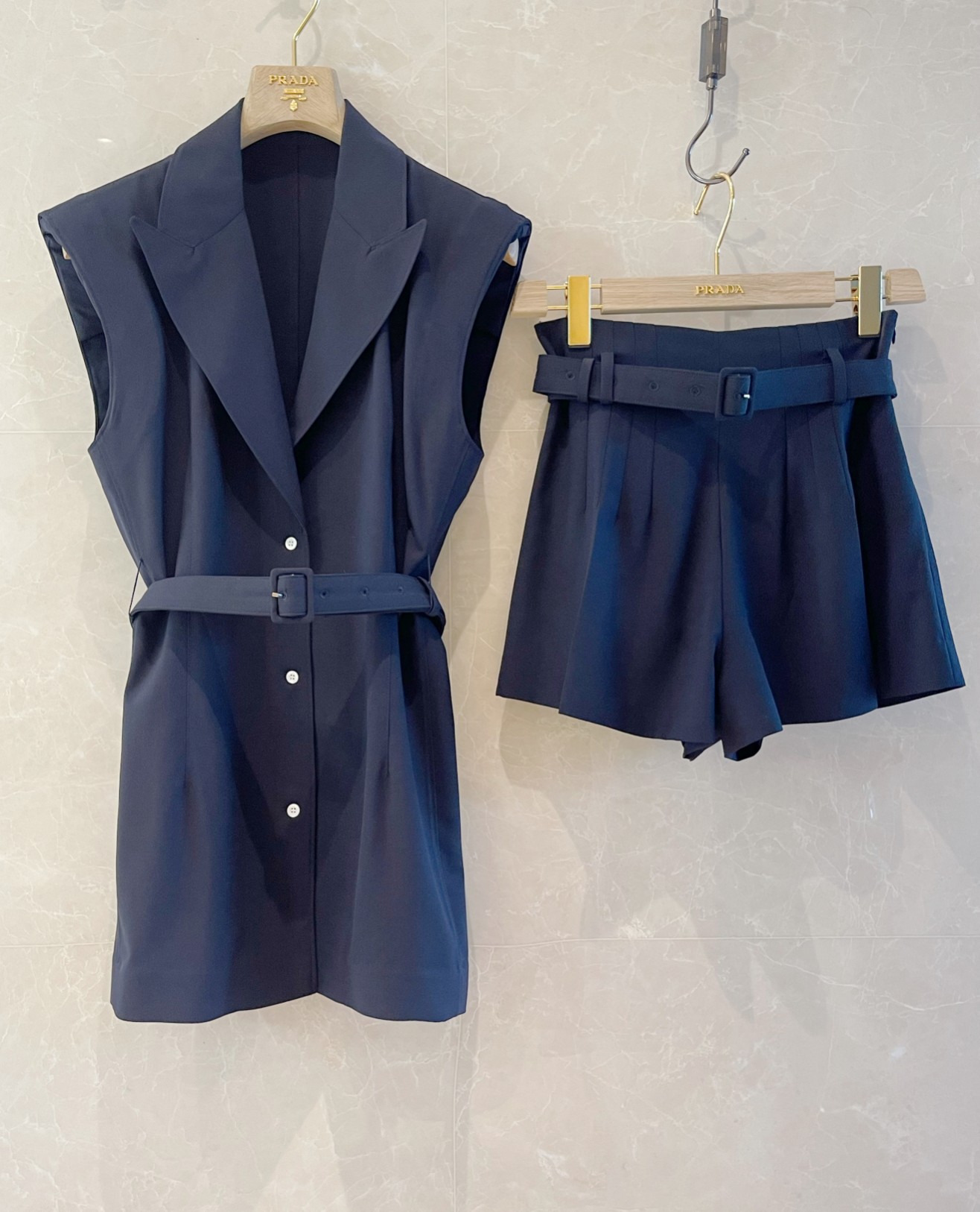 PAD新品马甲 短裤垫肩设计上身立体感强 时尚洋气蓝黑色 高级灰36-38-40