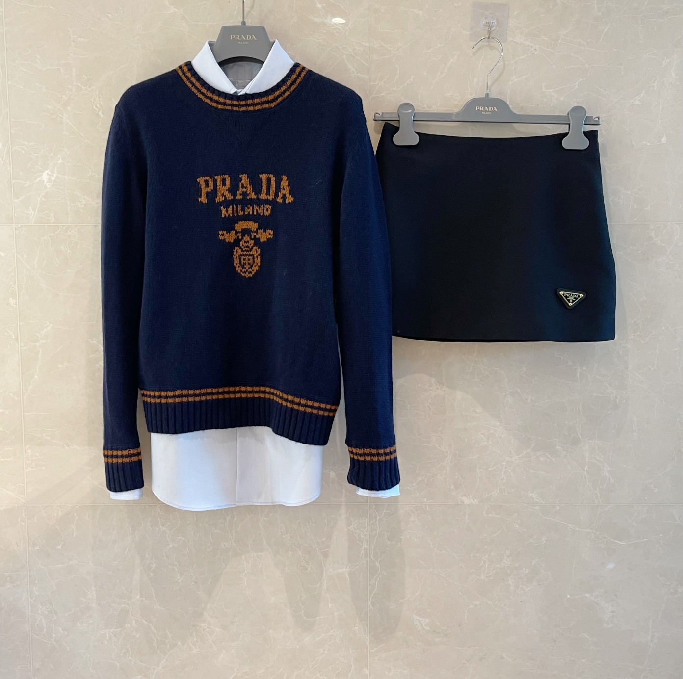 Prada Abbigliamento Maglione Felpe Replica del designer di negozi
 Blu Marrone scuro Ricamo Lavorazione a maglia Vintage Casual