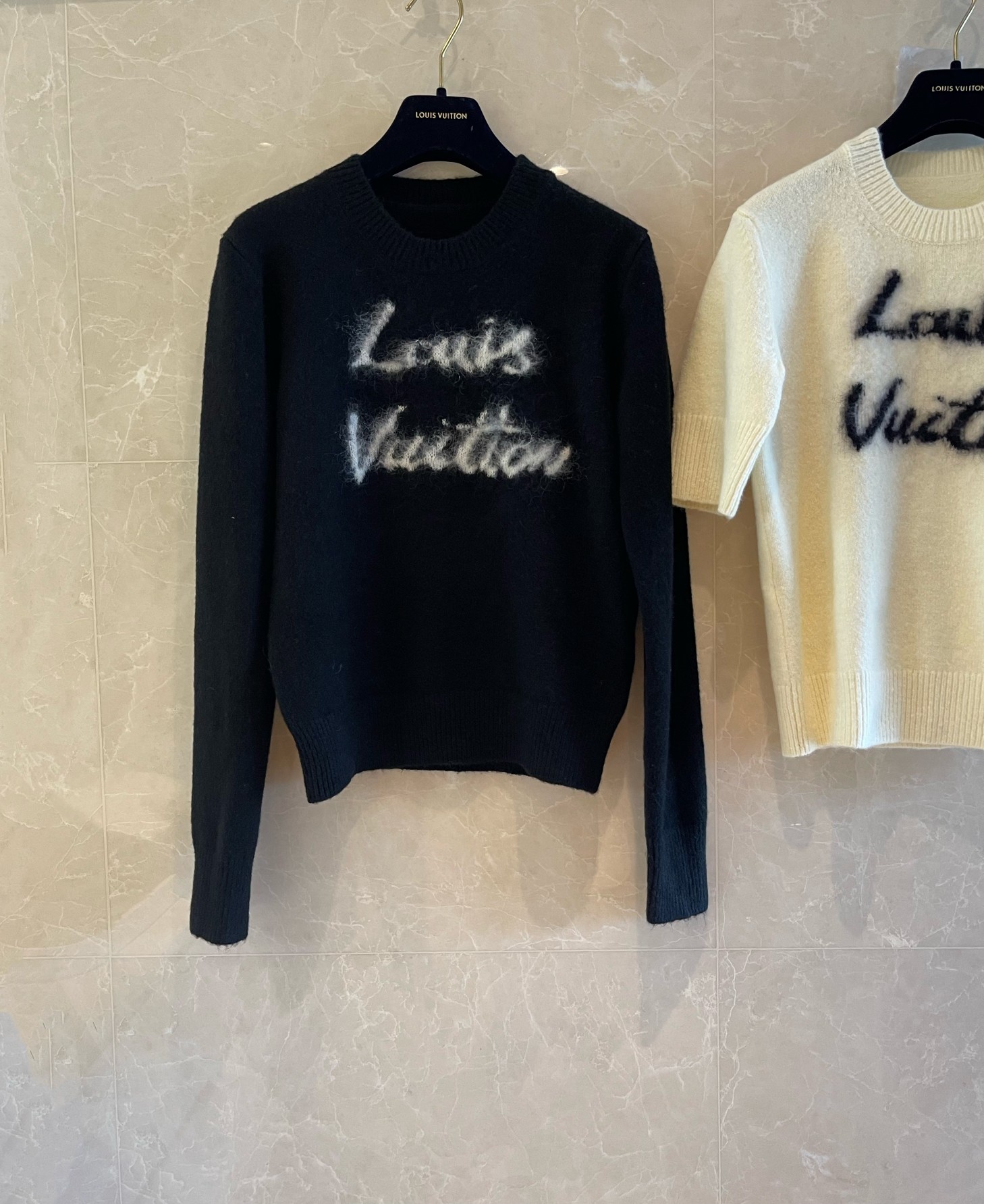 Louis Vuitton Abbigliamento Felpe T-Shirt Nero Bianco Cashmere Lana Maniche lunghe