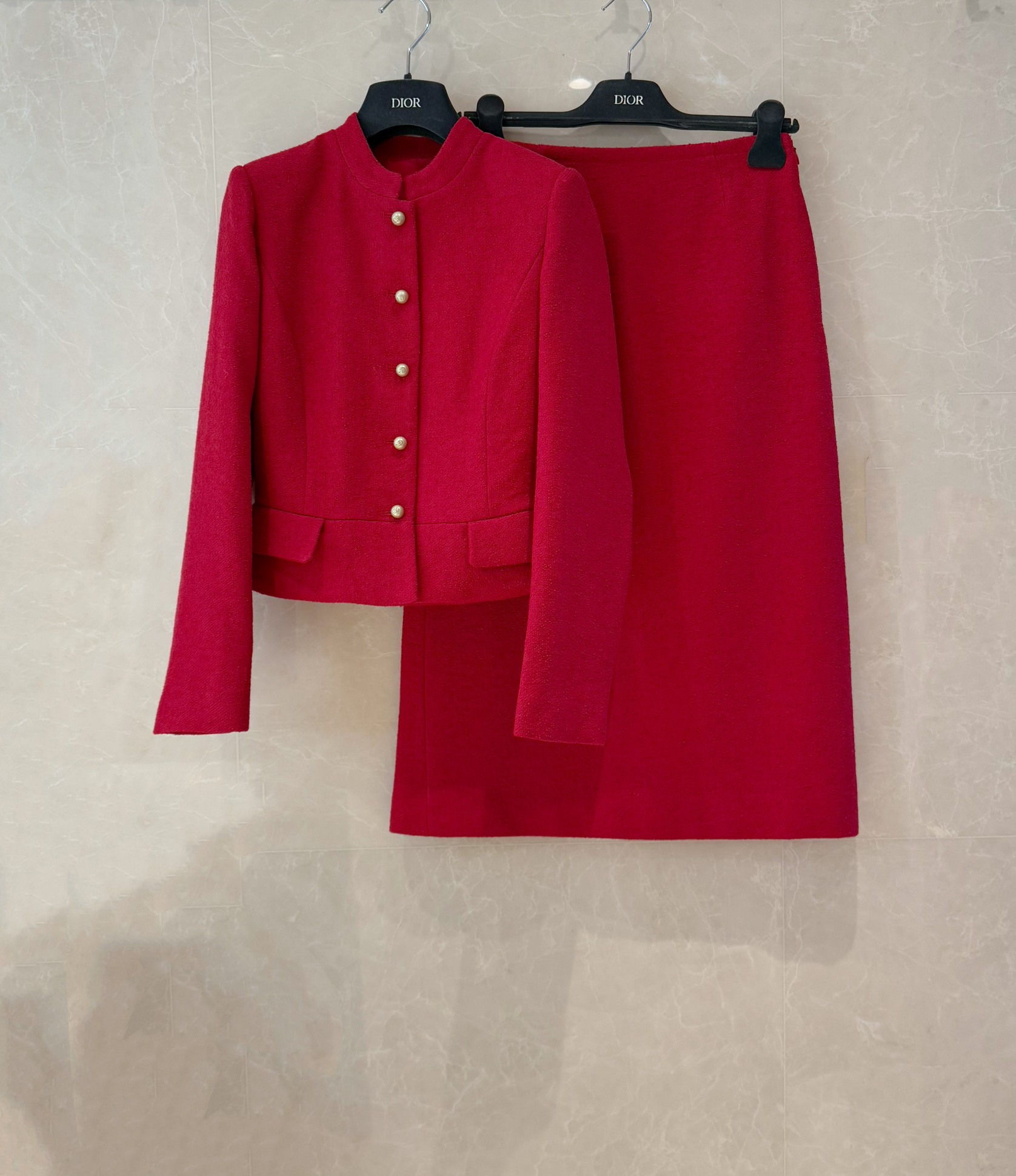 Elegant Red Wool Blend Skirt Suit Set - Silk Lined, Classic Fit 2 a1732849428914 4044