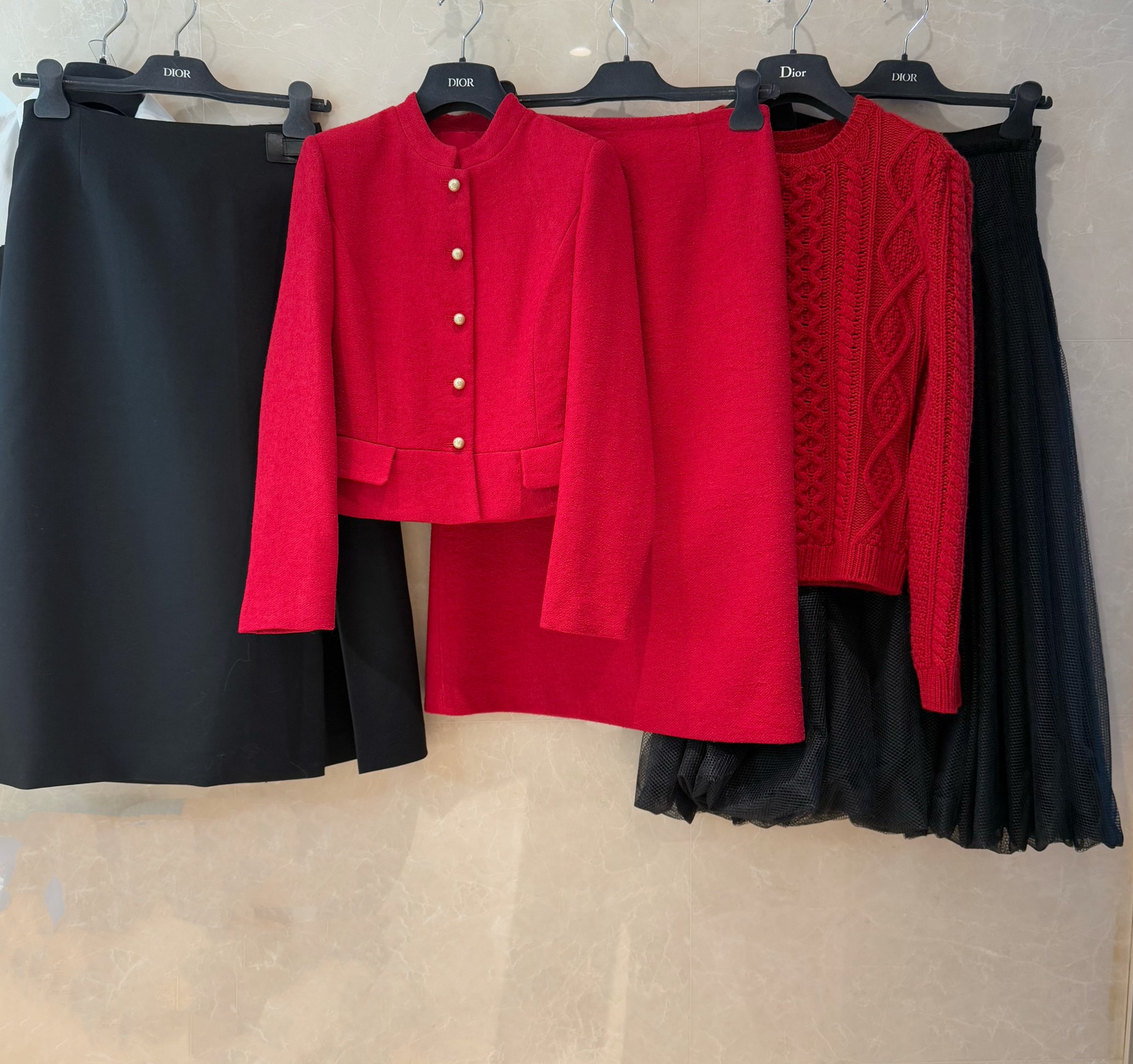 Elegant Red Wool Blend Skirt Suit Set - Silk Lined, Classic Fit 7 a1732849429329 0680