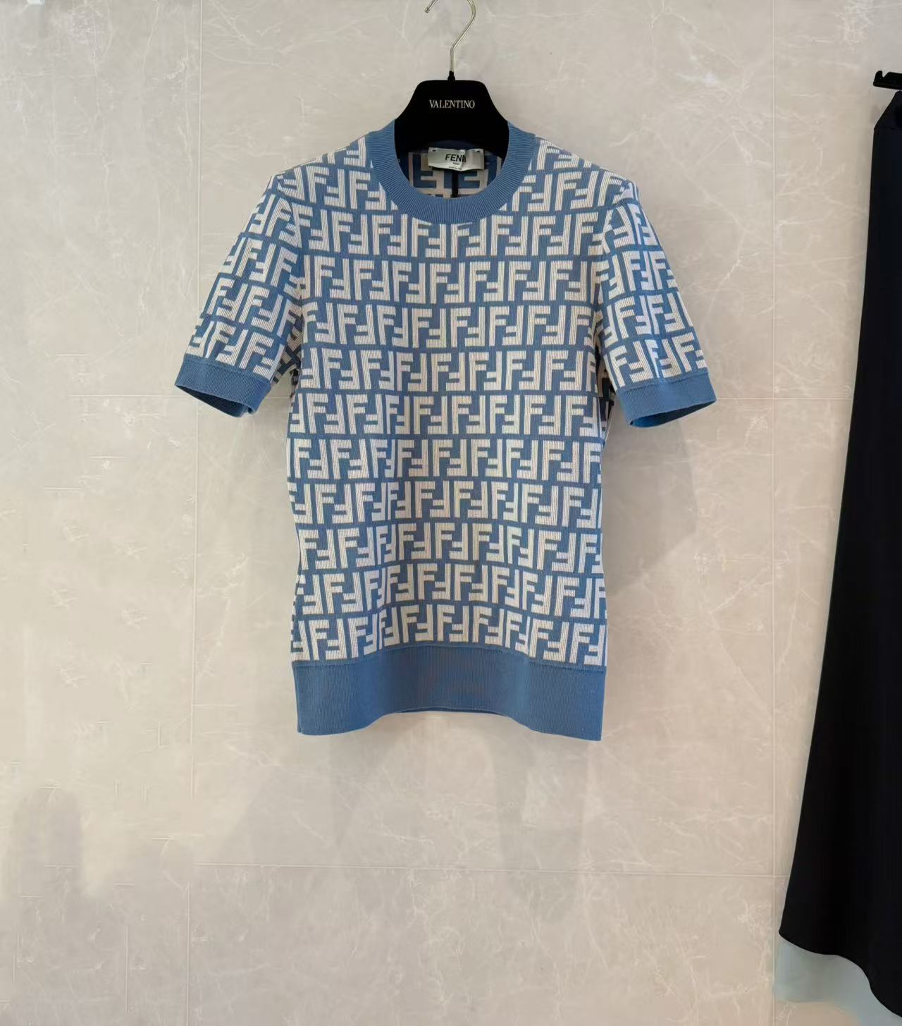 Ff Logo Short Sleeve Knit Top, Air Blue, Summer Essential - Fashionable & Versatile 4 a1743999543224 5578