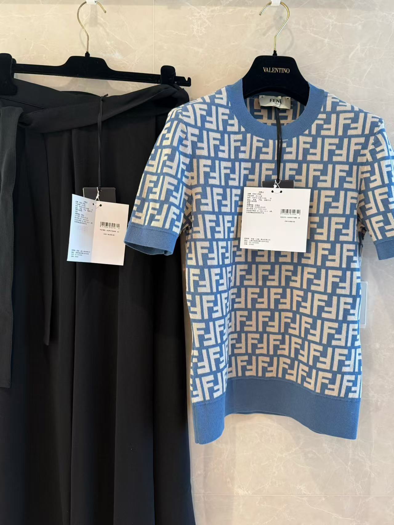 Ff Logo Short Sleeve Knit Top, Air Blue, Summer Essential - Fashionable & Versatile 2 a1743999543262 7830