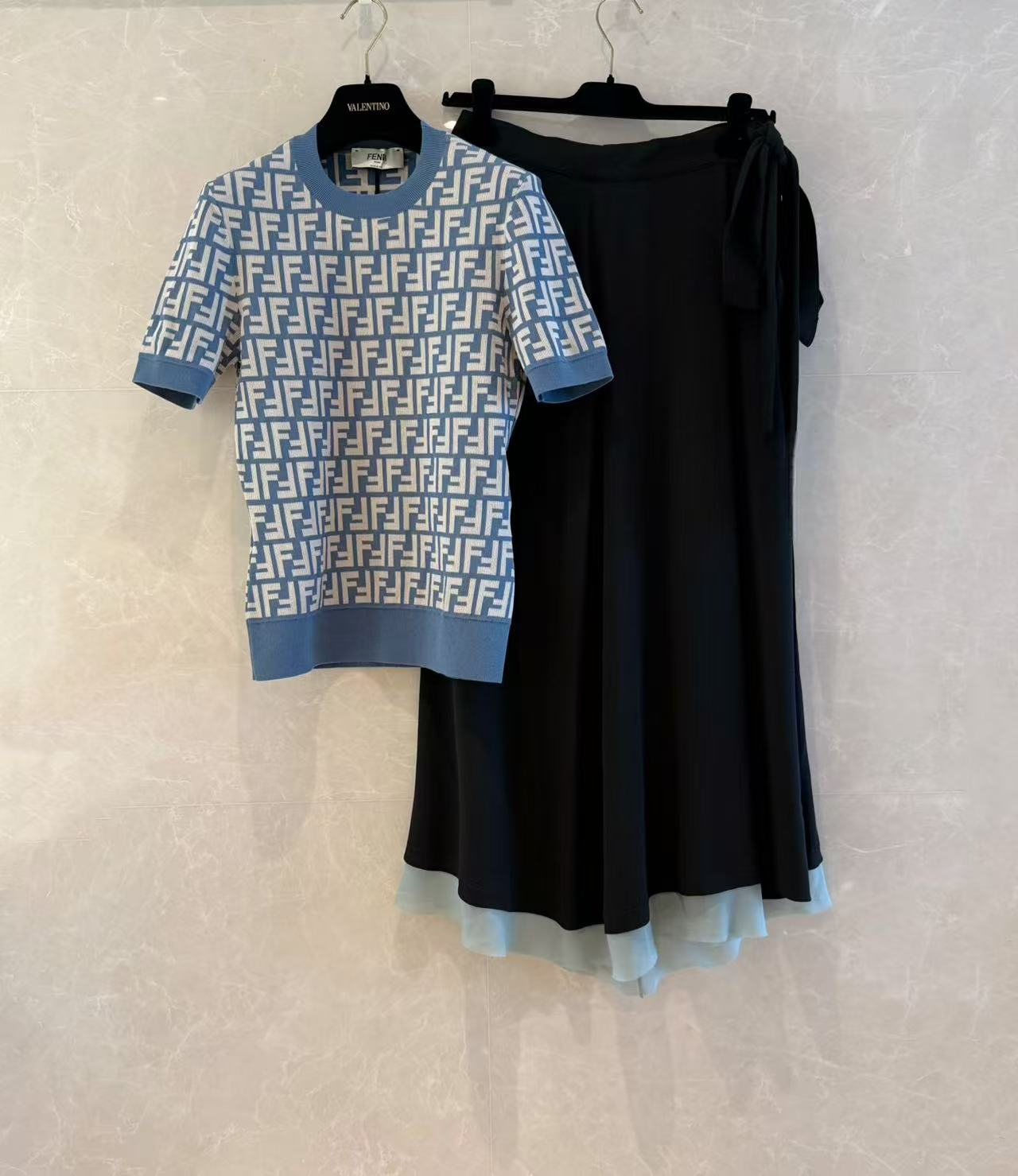 Ff Logo Short Sleeve Knit Top, Air Blue, Summer Essential - Fashionable & Versatile 6 a1743999543272 3771
