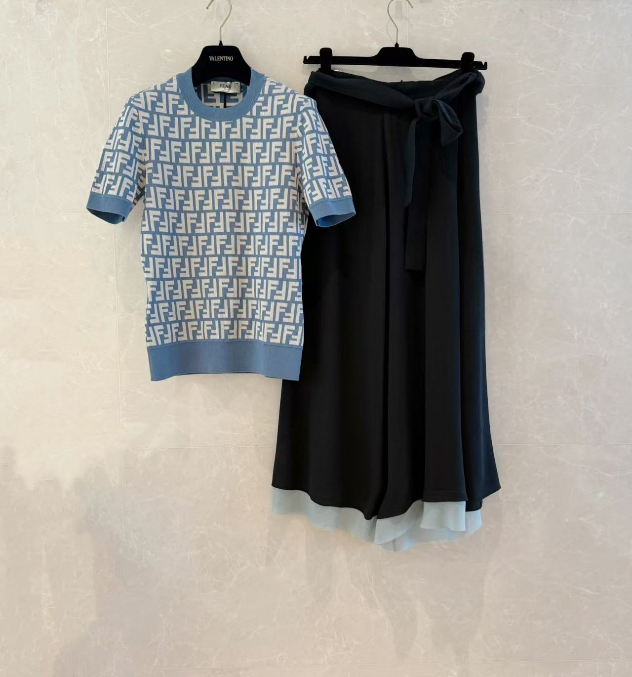 Ff Logo Short Sleeve Knit Top, Air Blue, Summer Essential - Fashionable & Versatile 5 a1743999543290 8651