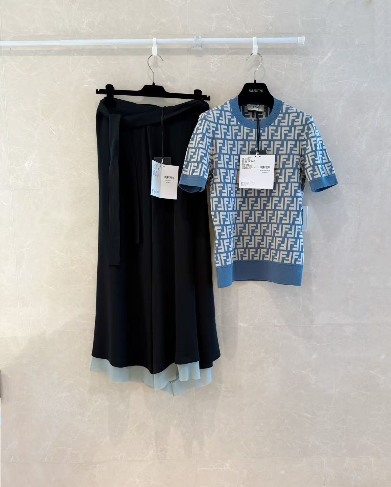 Ff Logo Short Sleeve Knit Top, Air Blue, Summer Essential - Fashionable & Versatile 3 a1743999543292 7748