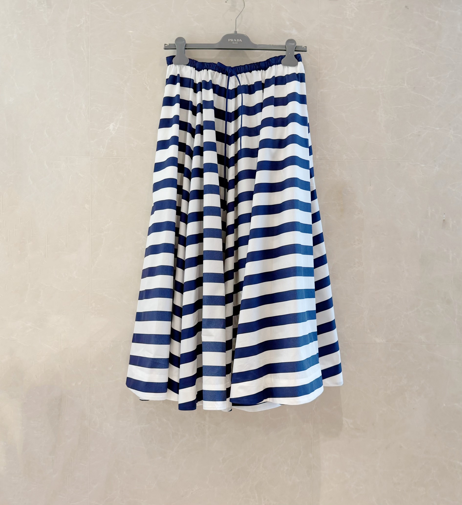 Blue Striped Midi Skirt - Summer High Waist Cotton Linen Blend 4 a1746505081861 1233