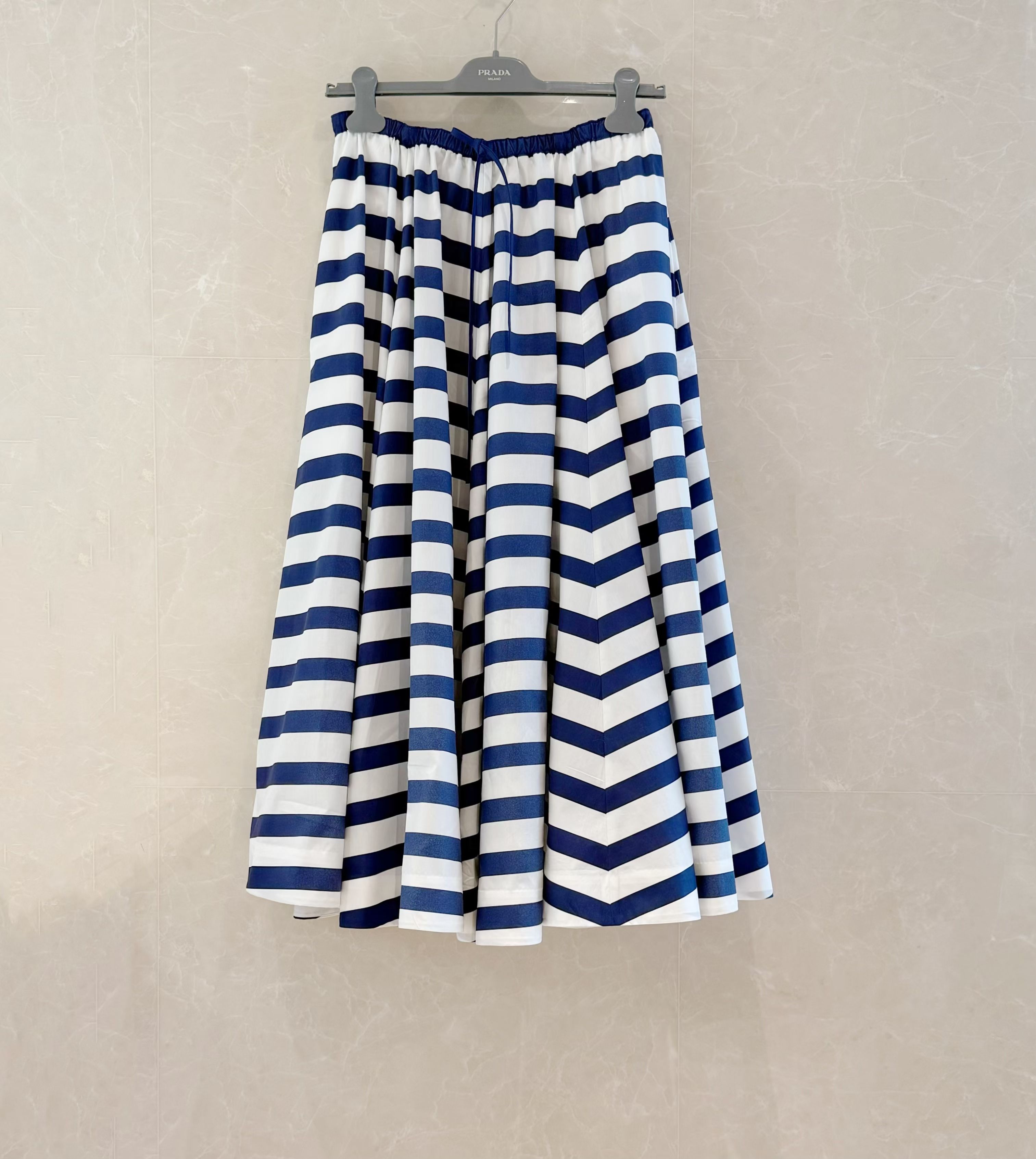 Blue Striped Midi Skirt - Summer High Waist Cotton Linen Blend 3 a1746505081980 0010