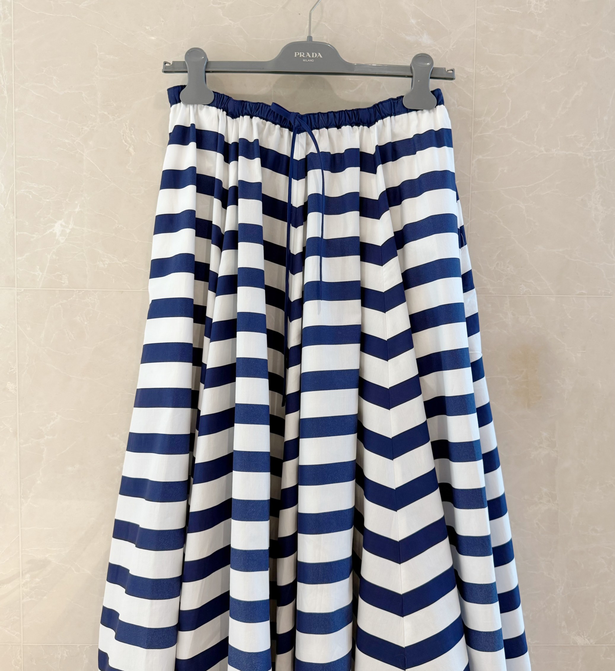 Blue Striped Midi Skirt - Summer High Waist Cotton Linen Blend 2 a1746505086073 8632