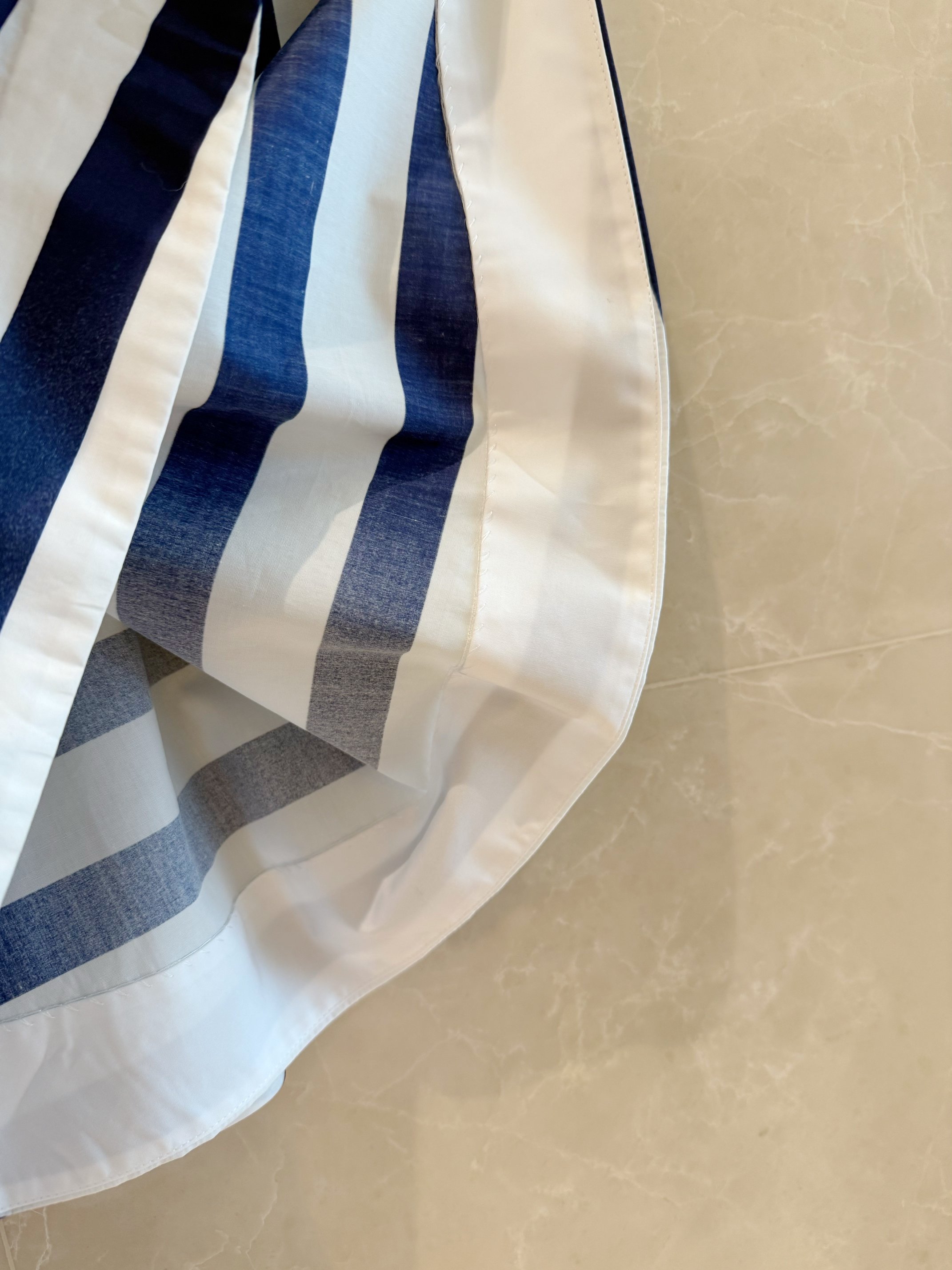 Blue Striped Midi Skirt - Summer High Waist Cotton Linen Blend 7 a1746505086137 0284
