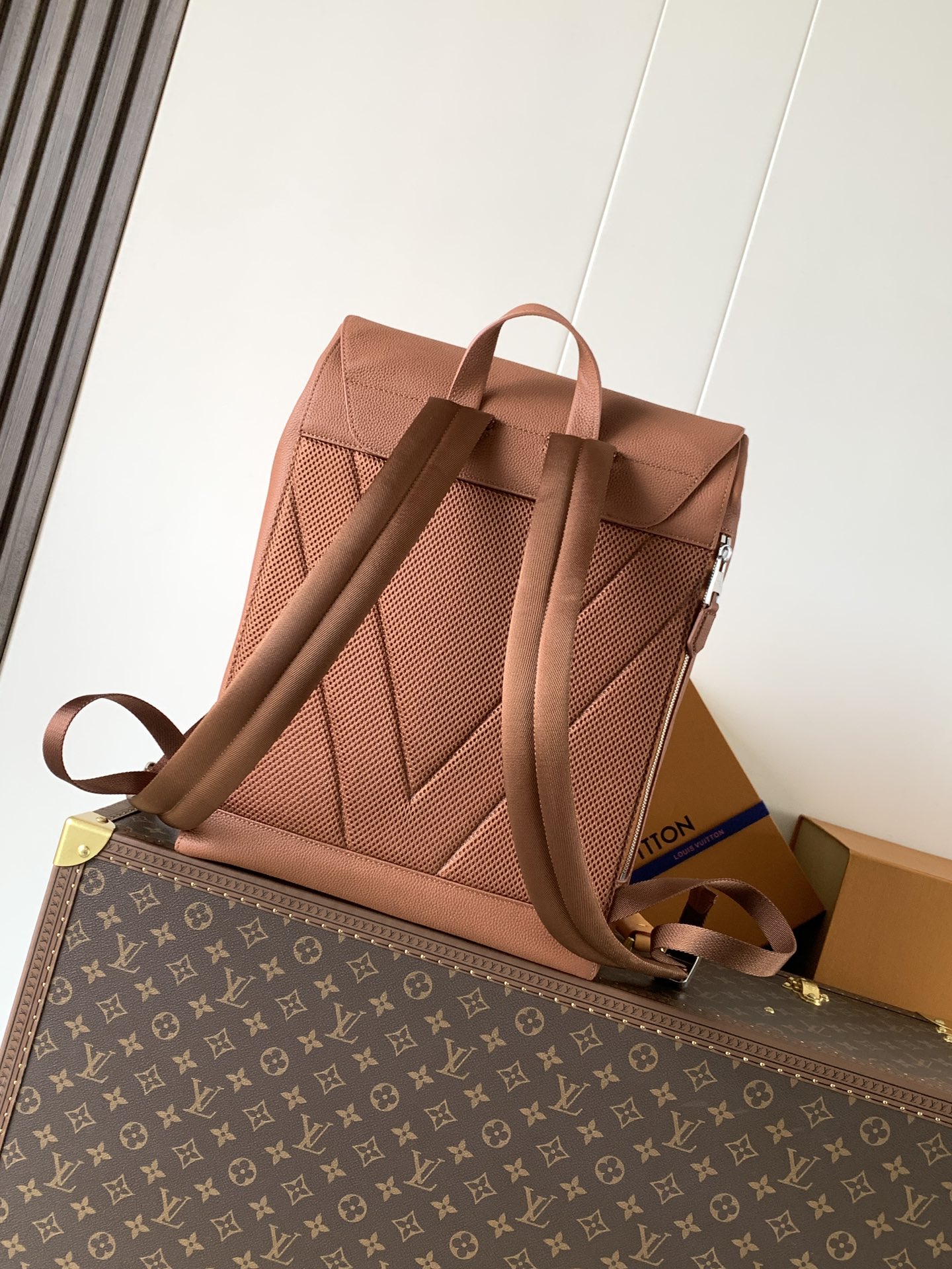 Louis Vuitton Fastline 双肩包取材柔软耐磨的蜡面牛皮革 以粒面纹理和压纹 LV 字母打造摩登商务之选