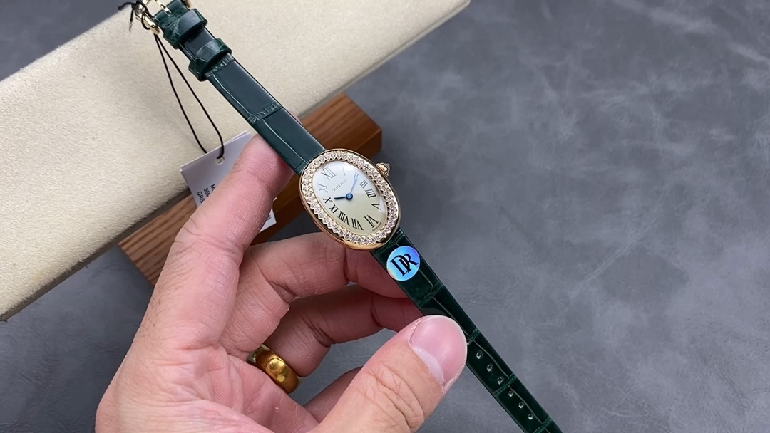 Cartier Baignoire Watch Designer 1:1 Replica
 Blue Grey Set With Diamonds Crocodile Leather Quartz Movement Alligator Strap Factory26621