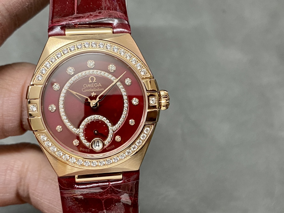 OMEGA Omega Constellation Orologio da Polso Vendi solo di alta qualità
 Blu Rosso scuro Con diamanti Donne Pelle bovina Cuoio coccodrillo Mechanical Movement