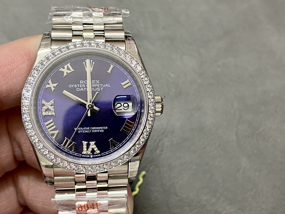 Rolex Watch Blue Platinum White
