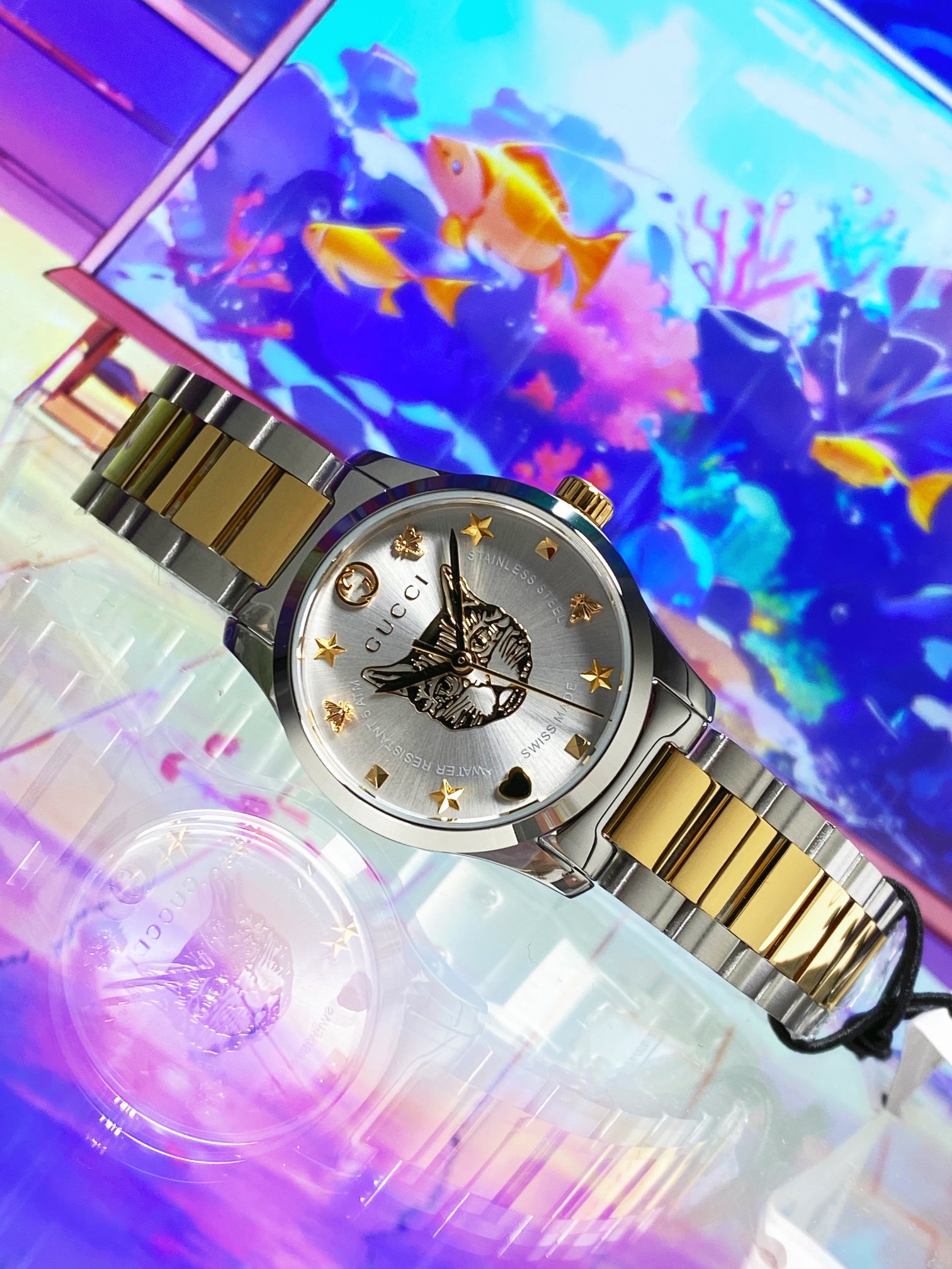 GUCCI Versión genuina, movimiento original importado, reloj de mujer de cuarzo con forma de gato rosa, caja d…