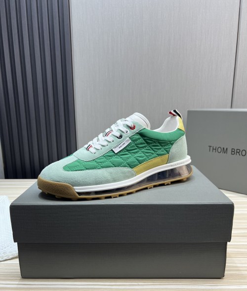 Thom Browne Heren Leren Sneakers - Groen/Geel - Casual Stijl, Maat 38-44 1 Thom Browne Heren Leren Sneakers - Groen/Geel - Casual Stijl, Maat 38-44
