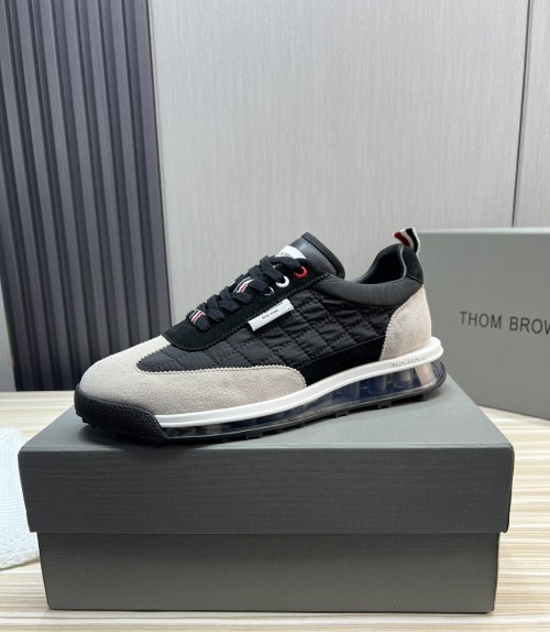 Thom Browne Men's Black Leather & Suede Casual Fashion Sneakers Sneakers 1 Thom Browne Men's Black Leather & Suede Casual Fashion Sneakers Sneakers