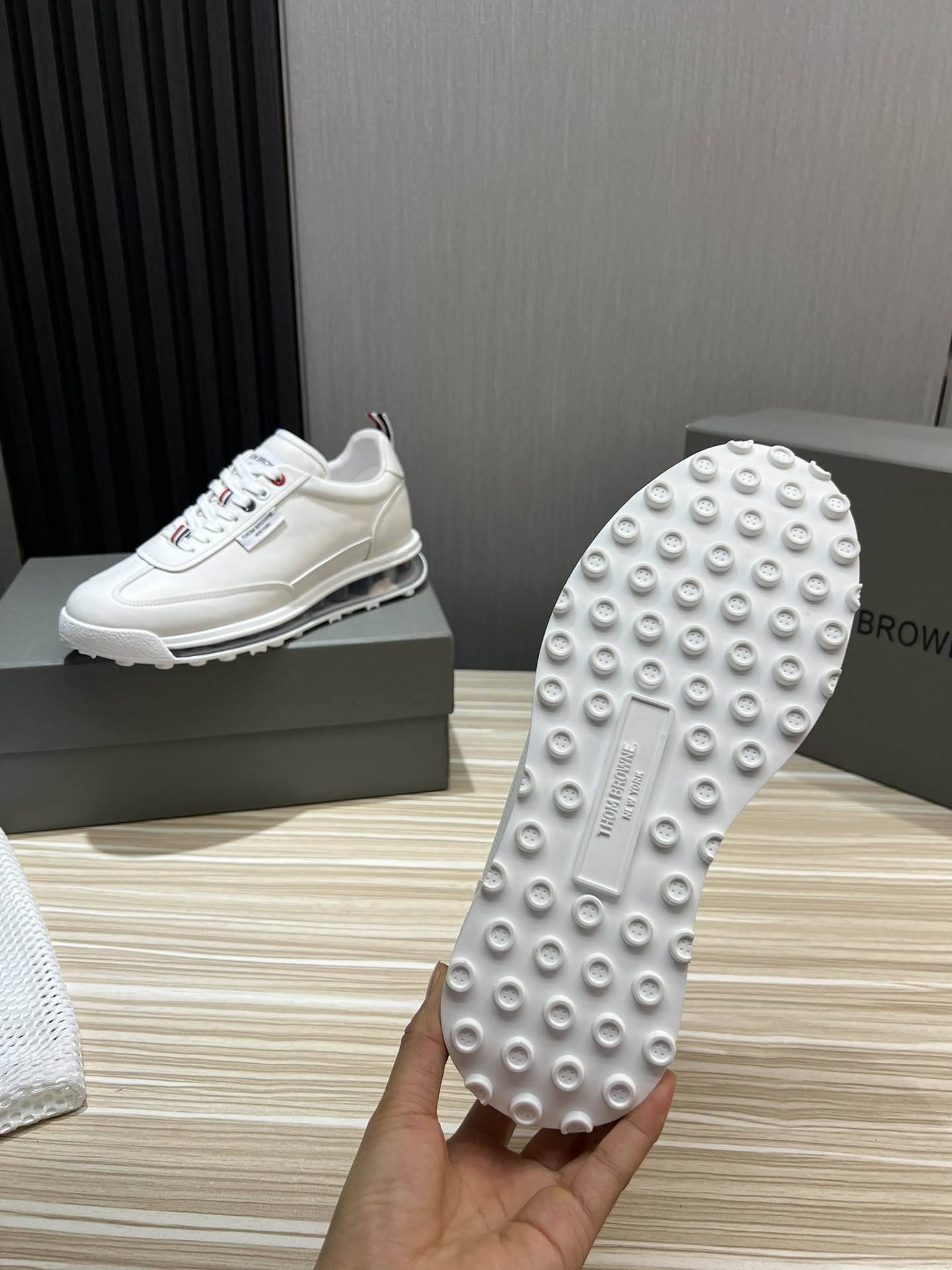 Thom Browne Men's White Leather Low-Top Sneakers Fashion Casual Shoes 10 i1700683093 7593 8