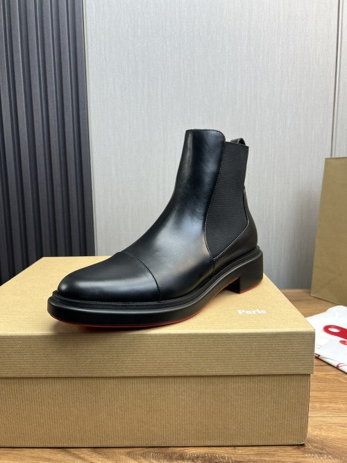 Christian Louboutin Black Leather Chelsea Boots with Signature Red Sole
